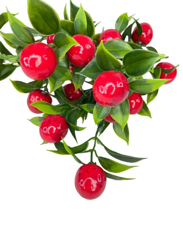 3lü Set Yapay Kiraz Demeti Yapay Çiçek 30*20cm Yeşil Yapraklı 