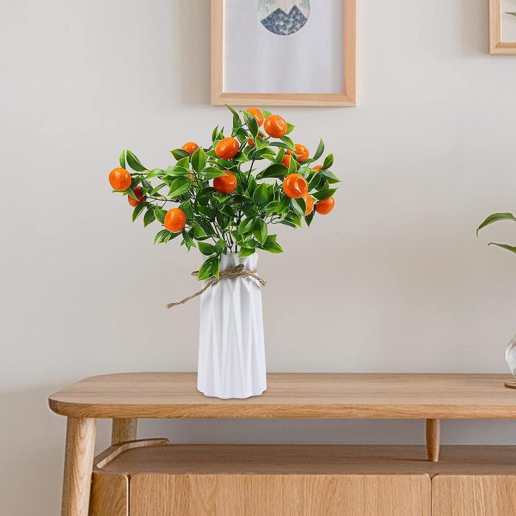 3lü Set Yapay Mandalina Demeti Yapay Çiçek 30*20cm Yeşil Yapraklı 