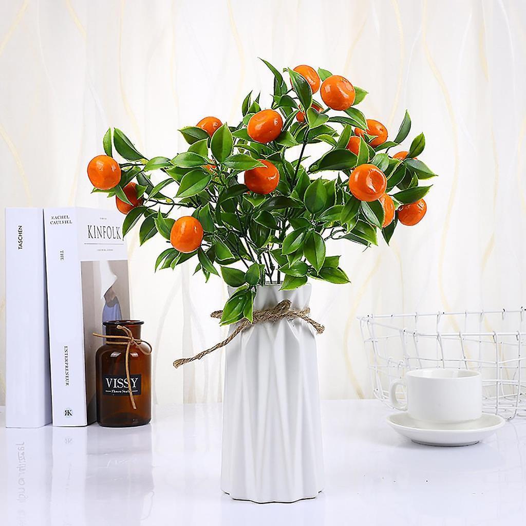 3lü Set Yapay Mandalina Demeti Yapay Çiçek 30*20cm Yeşil Yapraklı 