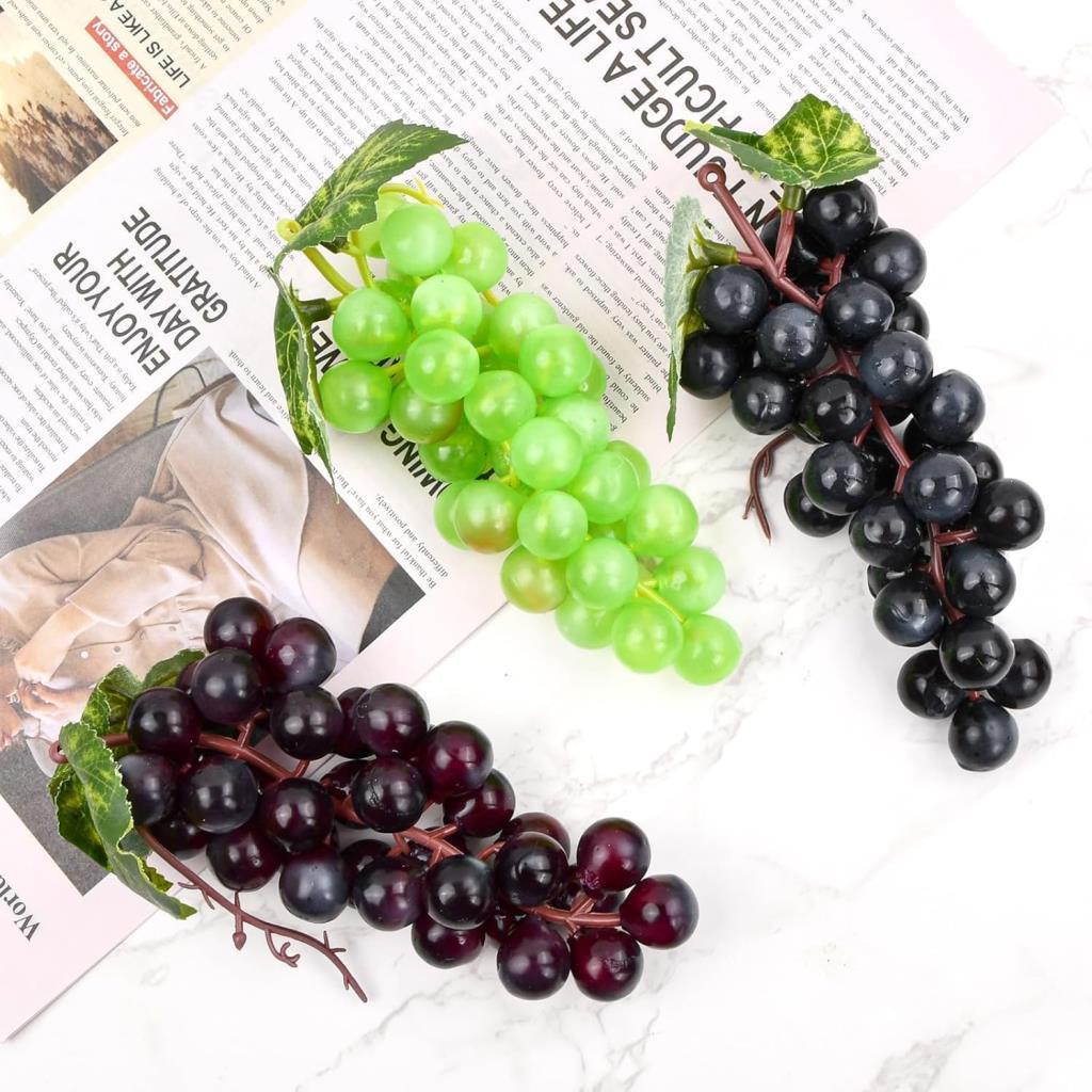 3lü Set Yapay Meyve Kırmızı Siyah Yeşil Üzüm Süs Dekoratif Meyve 15CM