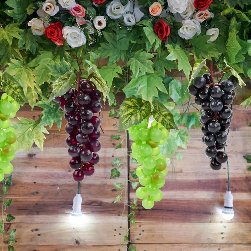 3lü Set Yapay Meyve Kırmızı Siyah Yeşil Üzüm Süs Dekoratif Meyve 15CM