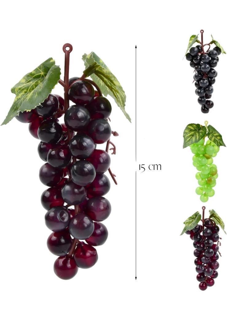 3lü Set Yapay Meyve Kırmızı Siyah Yeşil Üzüm Süs Dekoratif Meyve 15CM
