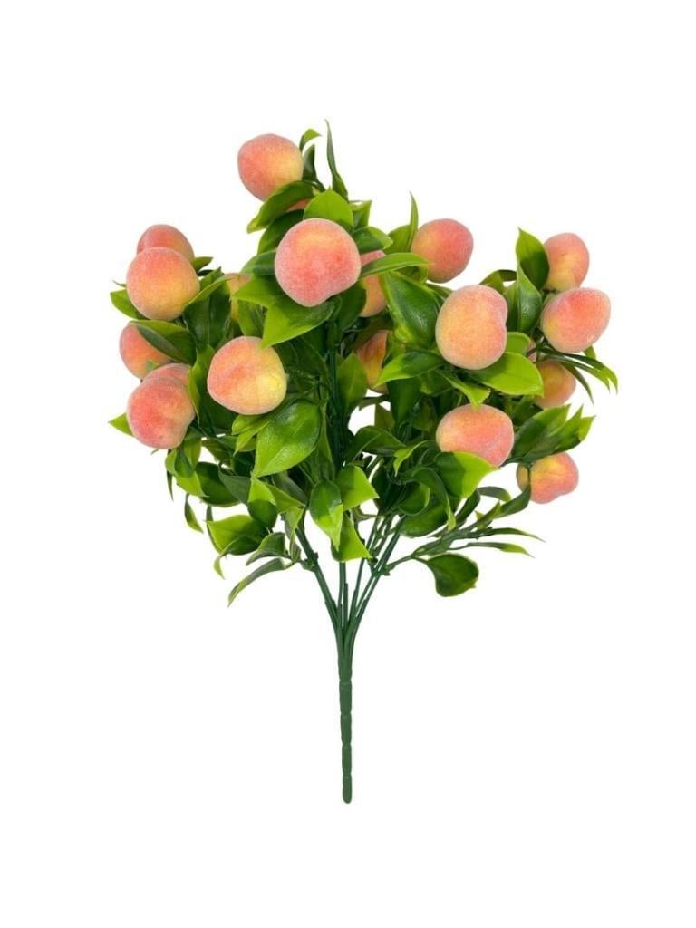 3lü Set Yapay Şeftali Demeti Yapay Çiçek 30*20cm Yeşil Yapraklı 