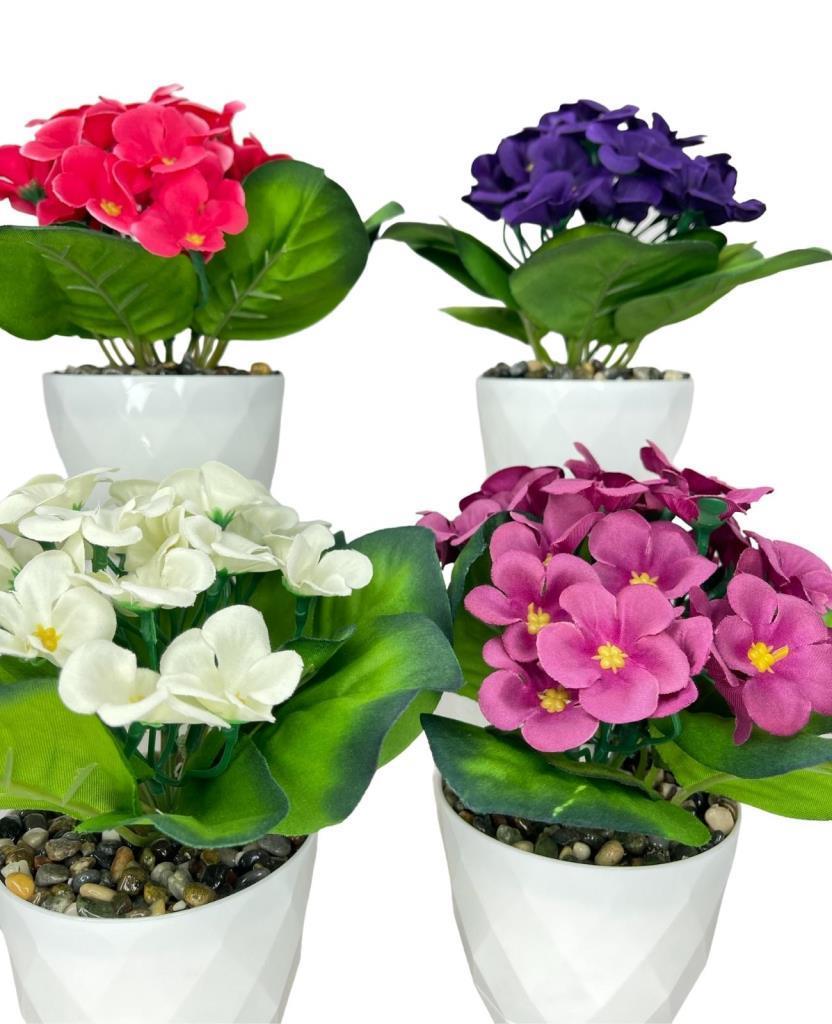 4lü Set Yapay Çiçek Kadife Menekşe Beyaz Saksıda Gerçekçi Doku  Karışık Renkli
