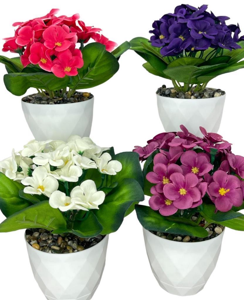 4lü Set Yapay Çiçek Kadife Menekşe Beyaz Saksıda Gerçekçi Doku  Karışık Renkli