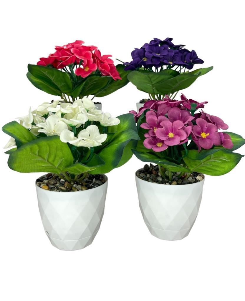 4lü Set Yapay Çiçek Kadife Menekşe Beyaz Saksıda Gerçekçi Doku  Karışık Renkli