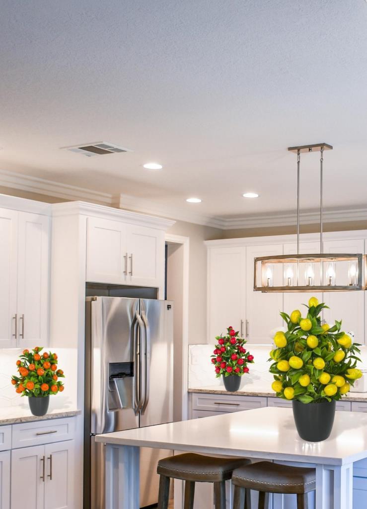 4lü Set Yapay Çiçek Kiraz Nar Limon Ve Mandalina Ağacı Siyah Saksıda 30cm