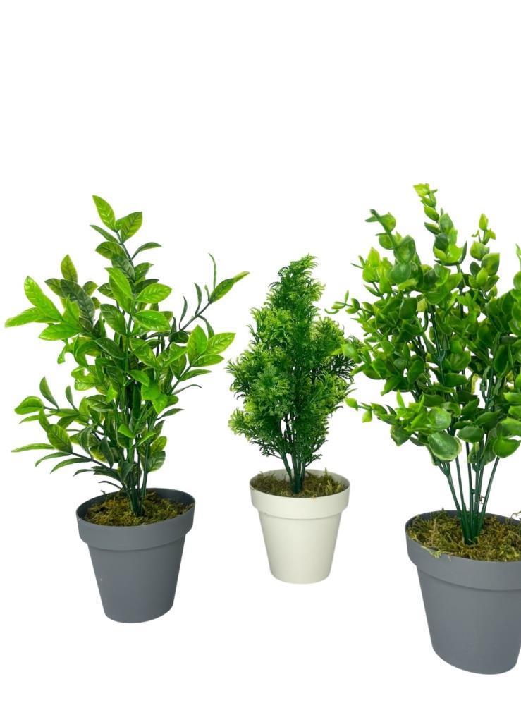 4lü Set Yapay Çiçek Mini Saksıda Yeşil Bitkiler 30cm