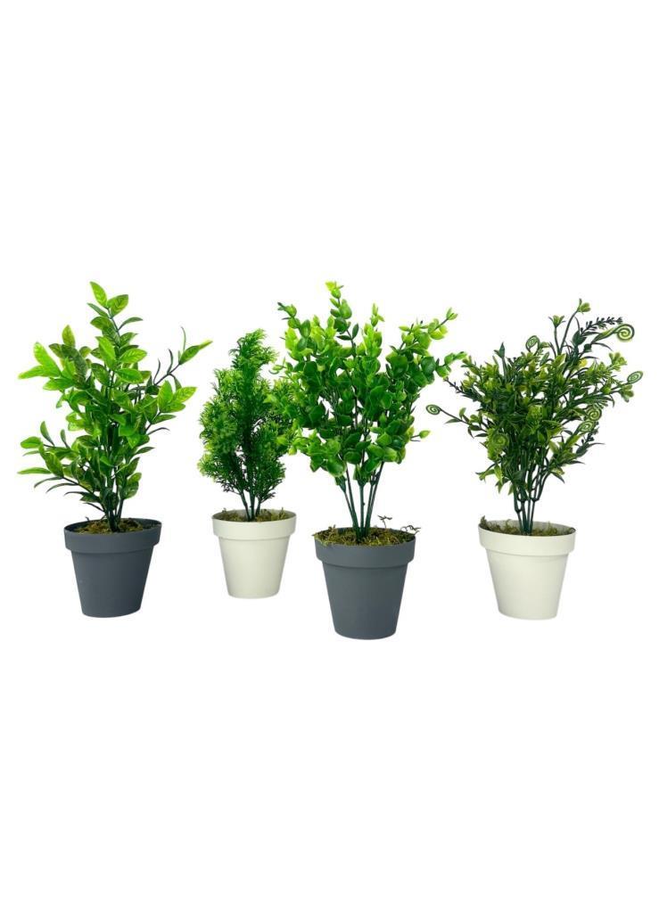 4lü Set Yapay Çiçek Mini Saksıda Yeşil Bitkiler 30cm