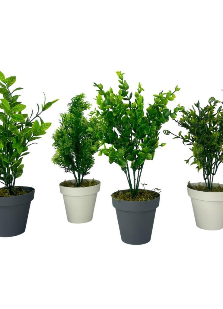 4lü Set Yapay Çiçek Mini Saksıda Yeşil Bitkiler 30cm