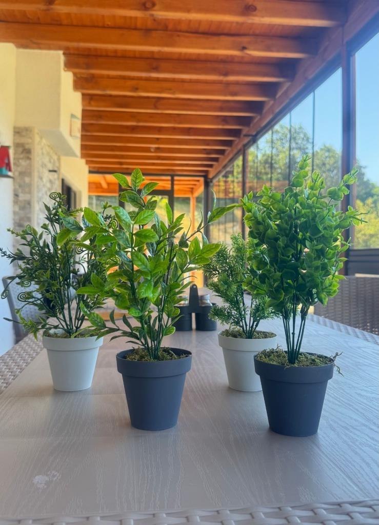 4lü Set Yapay Çiçek Mini Saksıda Yeşil Bitkiler 30cm