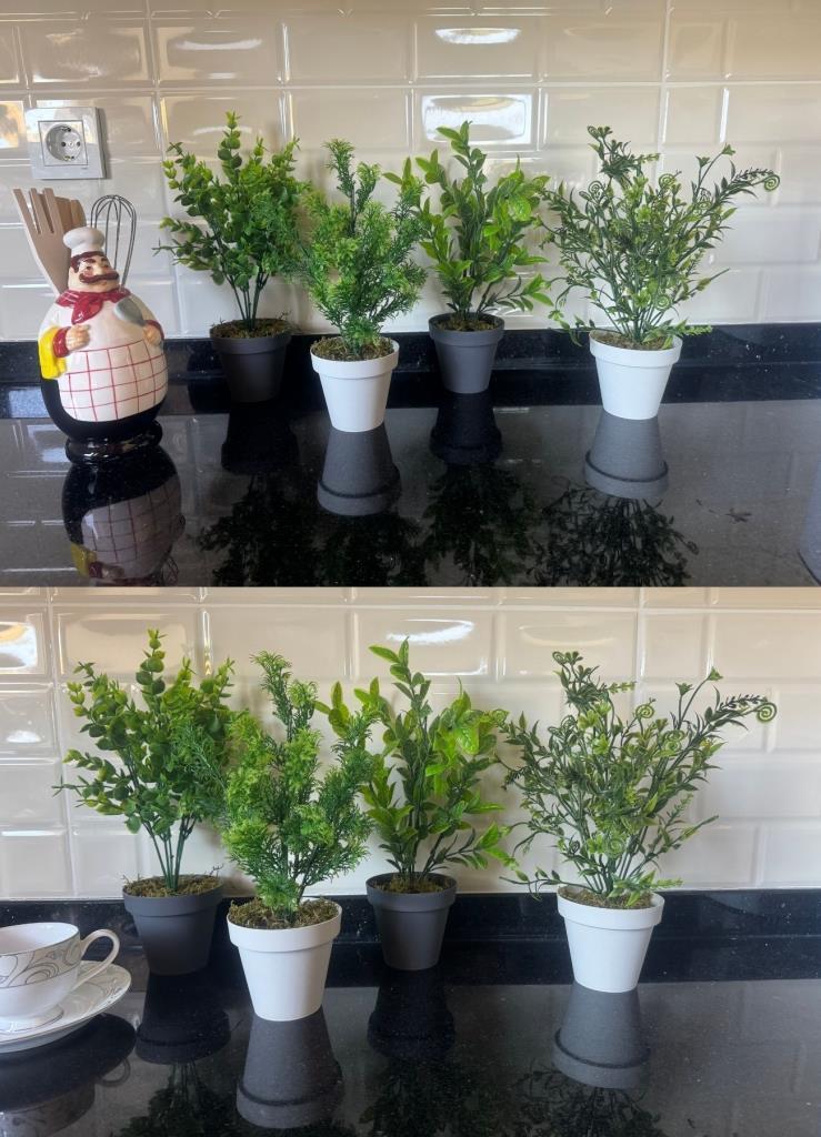 4lü Set Yapay Çiçek Mini Saksıda Yeşil Bitkiler 30cm