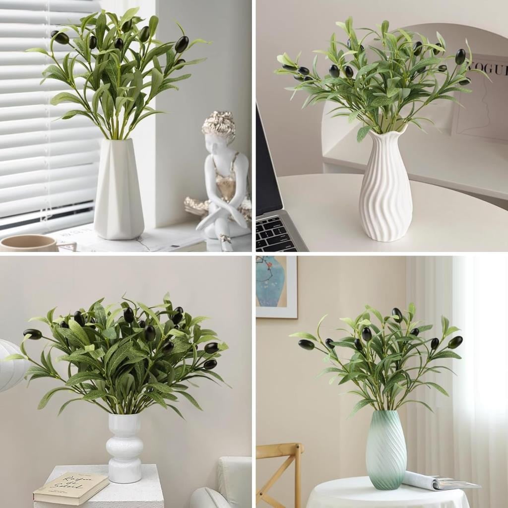 4lü Set Yapay Zeytin Dalı 45cm 4 Meyveli Yapay Çiçek
