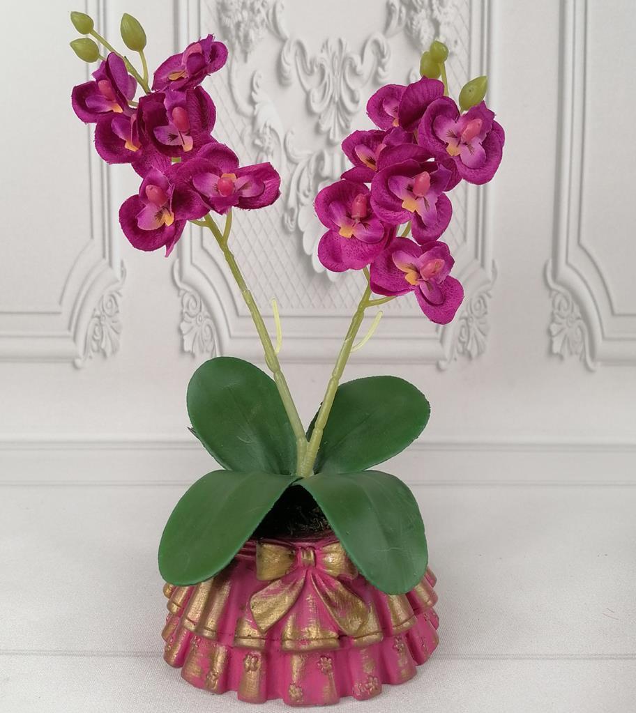 5 Adet Beton Saksılı Yapay Orkide Pileli Etek Saksılı Mini Yapay Orkide
