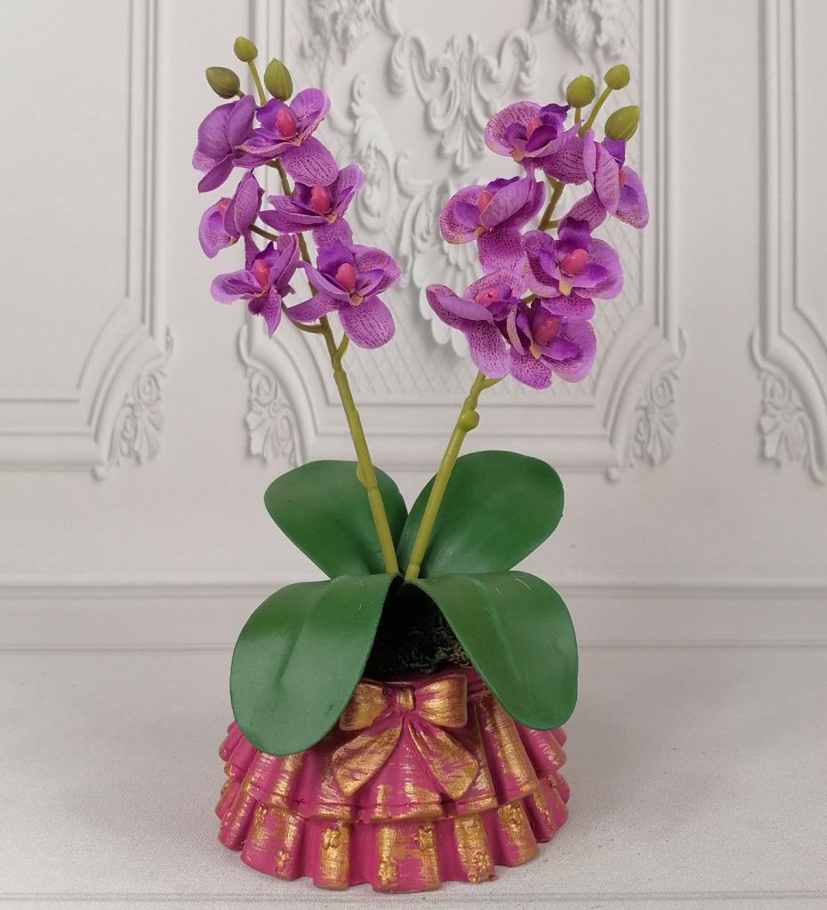 5 Adet Beton Saksılı Yapay Orkide Pileli Etek Saksılı Mini Yapay Orkide