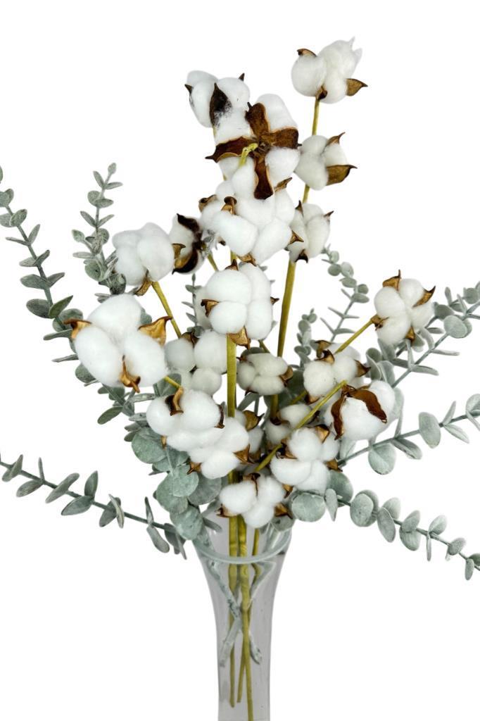 5li set Doğal Pamuk Ve Okaliptus Çiçeği Kuru Çiçek Yapay Çiçek 3+2 Mix  