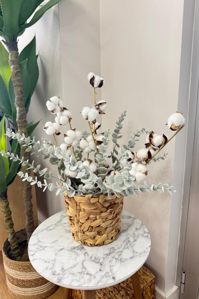 5li set Doğal Pamuk Ve Okaliptus Çiçeği Kuru Çiçek Yapay Çiçek 3+2 Mix  