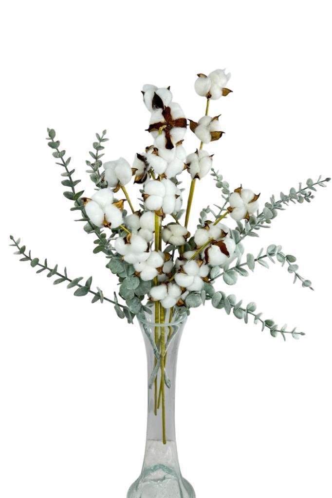 5li set Doğal Pamuk Ve Okaliptus Çiçeği Kuru Çiçek Yapay Çiçek 3+2 Mix  
