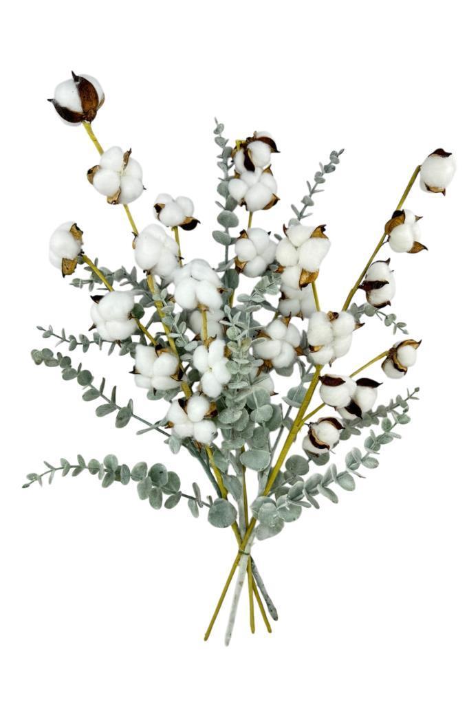 5li set Doğal Pamuk Ve Okaliptus Çiçeği Kuru Çiçek Yapay Çiçek 3+2 Mix  