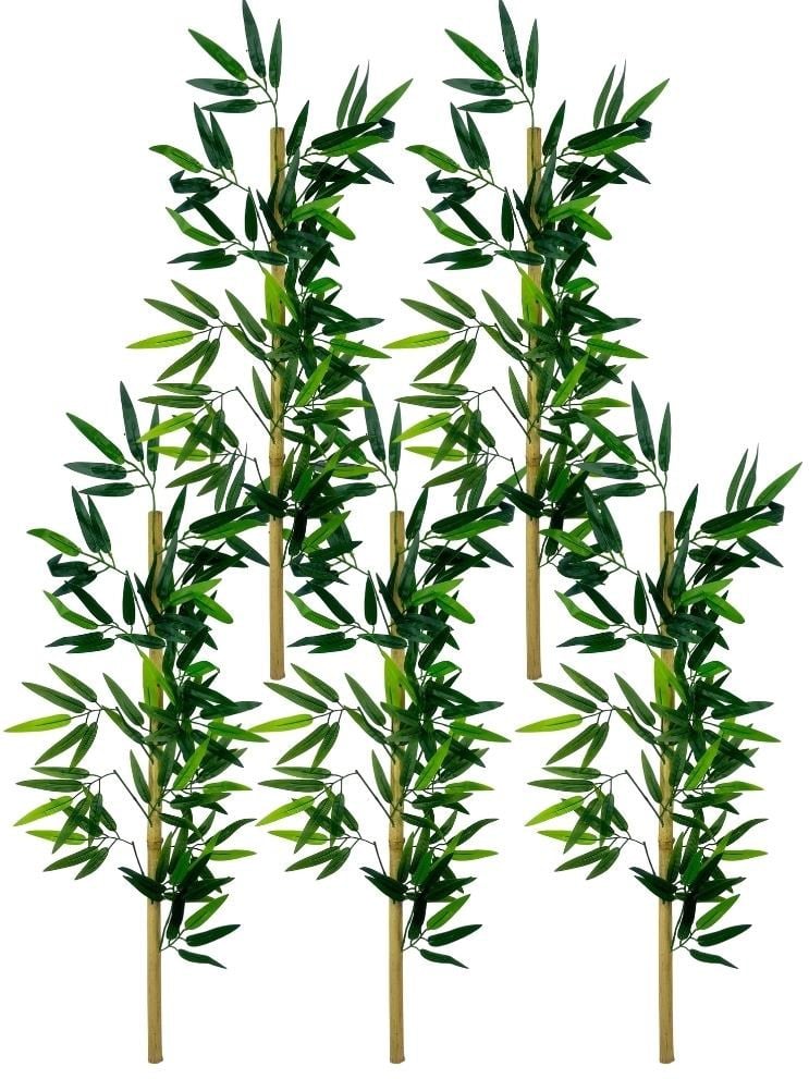 5li Set Yapay Bambu Sopası 10 Yapraklı 90cm Yapay Çiçek Bambu Duvarı Separatör Çiçeği Yapay Çiçek