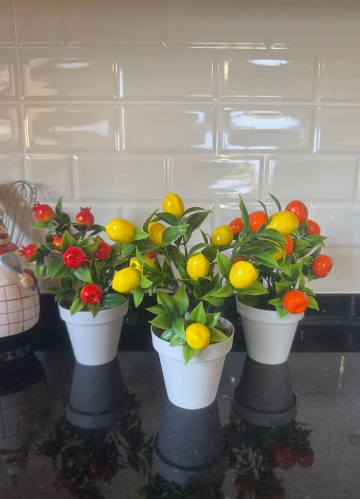 5li Set Yapay Çiçek Mini Saksıda Meyveler 20cm