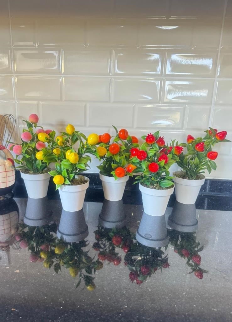 5li Set Yapay Çiçek Mini Saksıda Meyveler 20cm