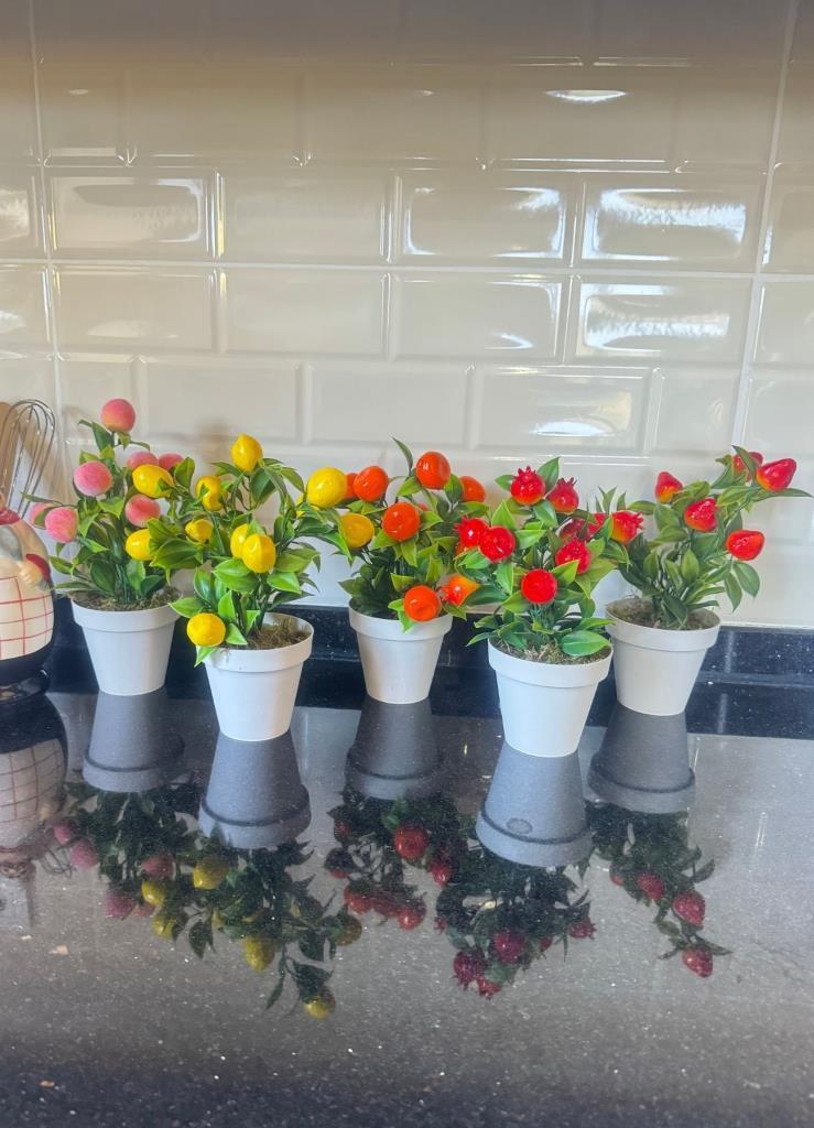 5li Set Yapay Çiçek Mini Saksıda Meyveler 20cm