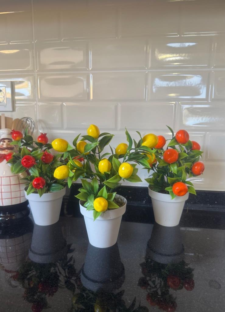 5li Set Yapay Çiçek Mini Saksıda Meyveler 20cm