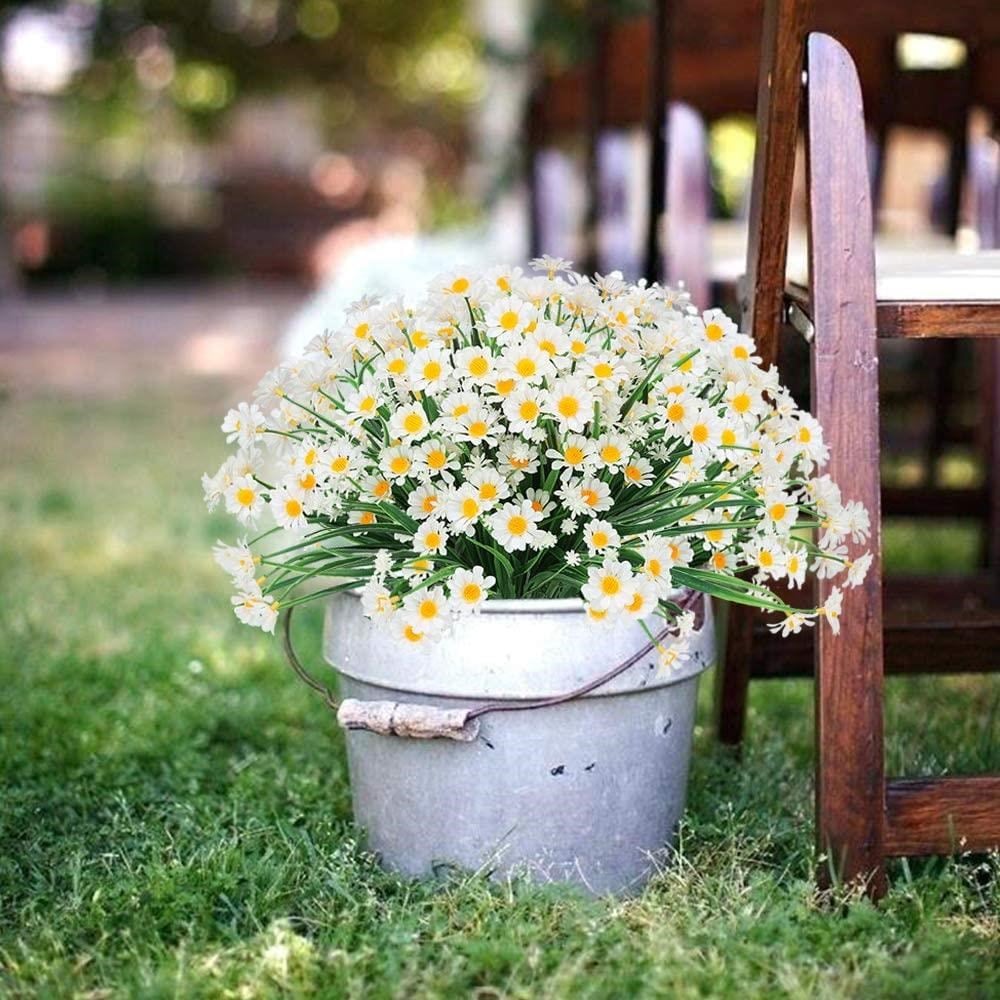 6lı Set Yapay Çiçek Beyaz Papatya 7 Dallı Plastik Dekoratif Yapay Bitki