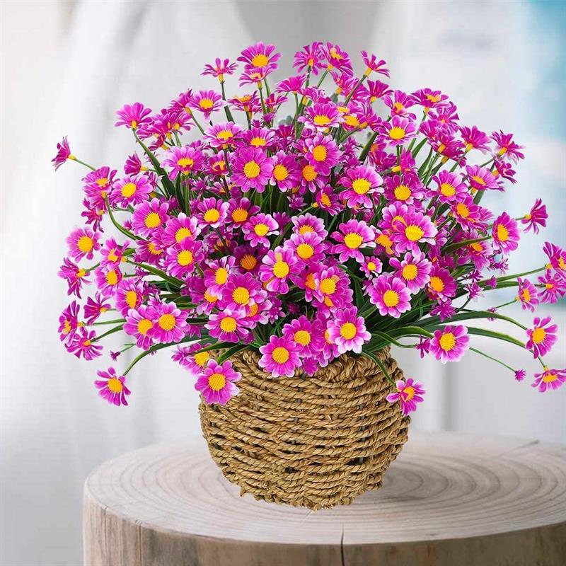 6lı Set Yapay Çiçek Lila Papatya 7 Dallı Plastik Dekoratif Yapay Bitki