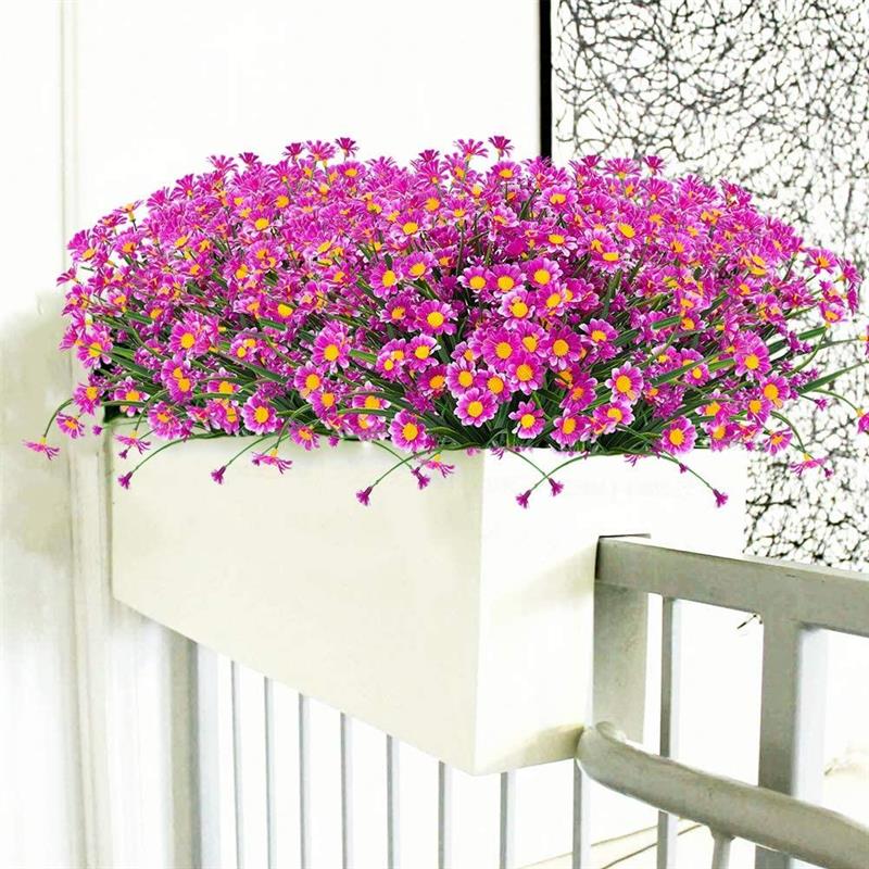 6lı Set Yapay Çiçek Lila Papatya 7 Dallı Plastik Dekoratif Yapay Bitki