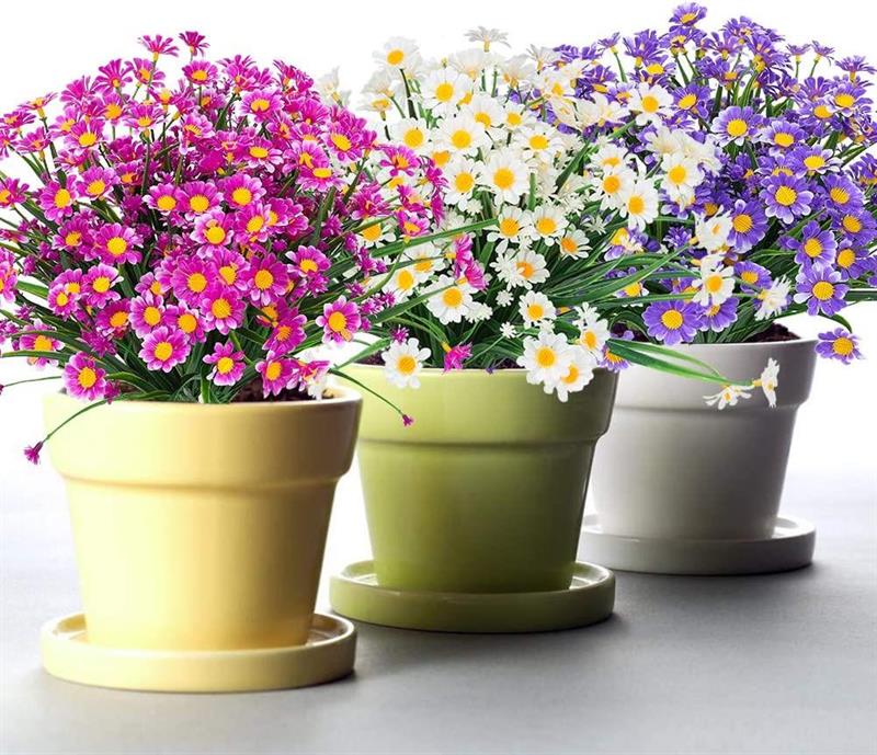 6lı Set Yapay Çiçek Lila Papatya 7 Dallı Plastik Dekoratif Yapay Bitki