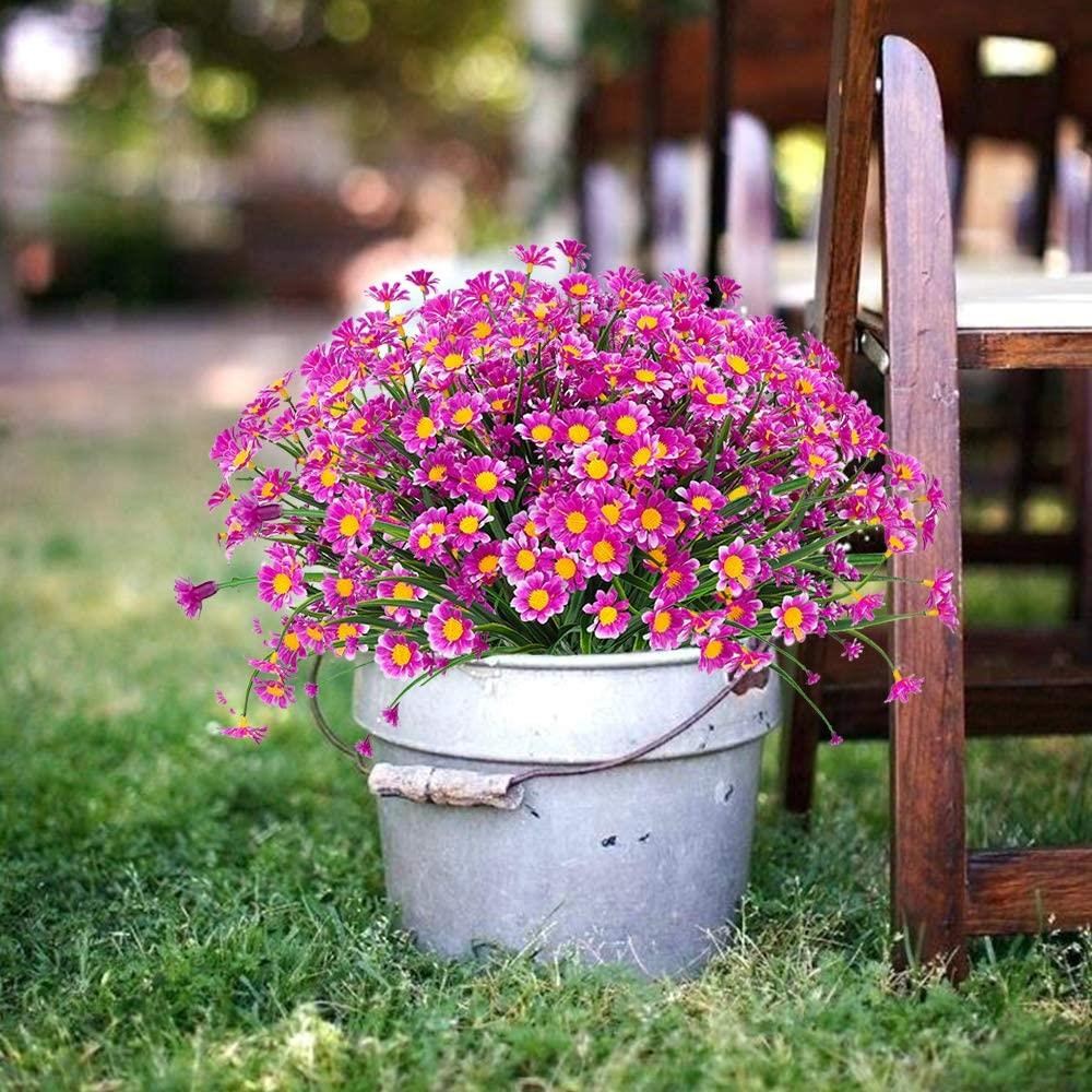 6lı Set Yapay Çiçek Lila Papatya 7 Dallı Plastik Dekoratif Yapay Bitki