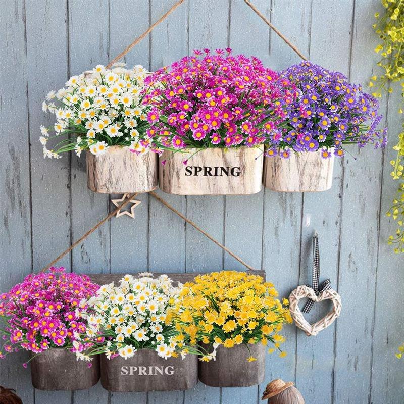 6lı Set Yapay Çiçek Lila Papatya 7 Dallı Plastik Dekoratif Yapay Bitki