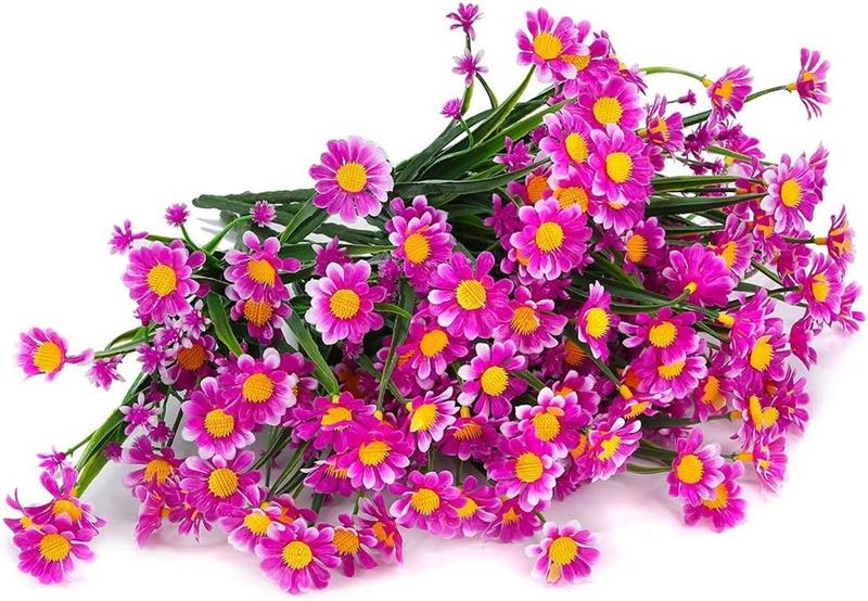 6lı Set Yapay Çiçek Lila Papatya 7 Dallı Plastik Dekoratif Yapay Bitki