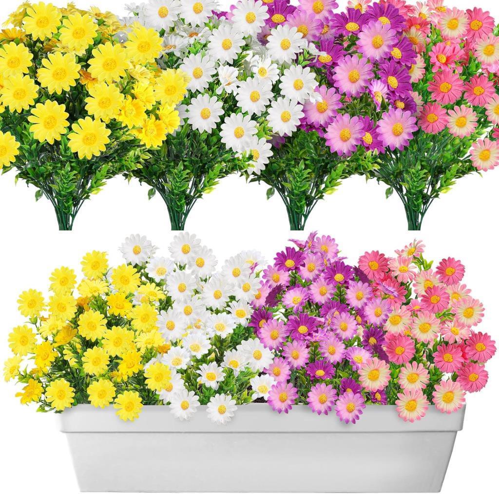 6lı Set Yapay Çiçek Papatya 5 Dallı Plastik Dekoratif Yapay Bitki