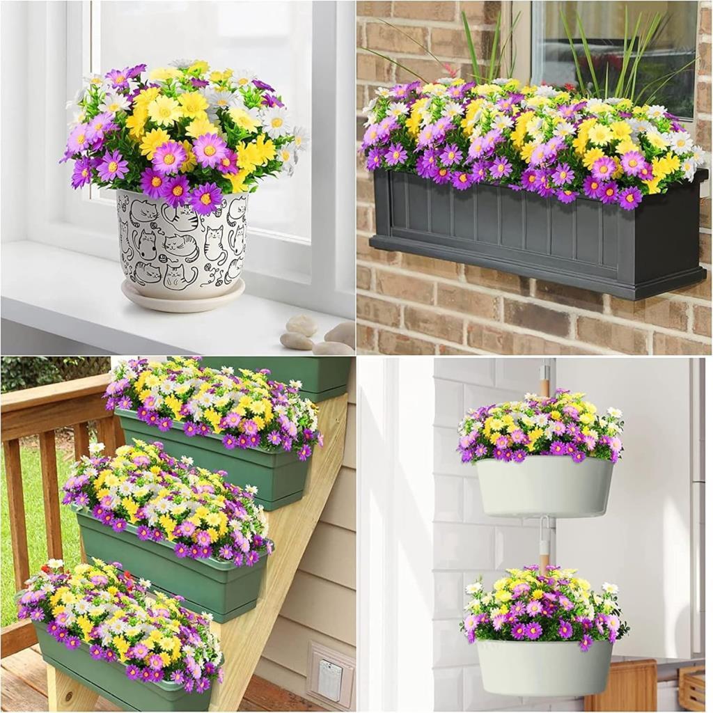 6lı Set Yapay Çiçek Papatya 5 Dallı Plastik Dekoratif Yapay Bitki