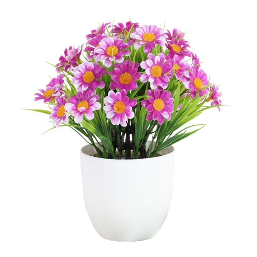 6lı Set Yapay Çiçek Papatya Beyaz Saksıda Karışık Renkler