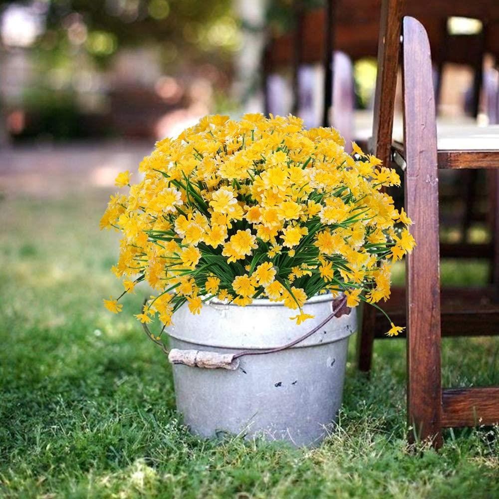 6lı Set Yapay Çiçek Sarı Papatya 7 Dallı Plastik Dekoratif Yapay Bitki
