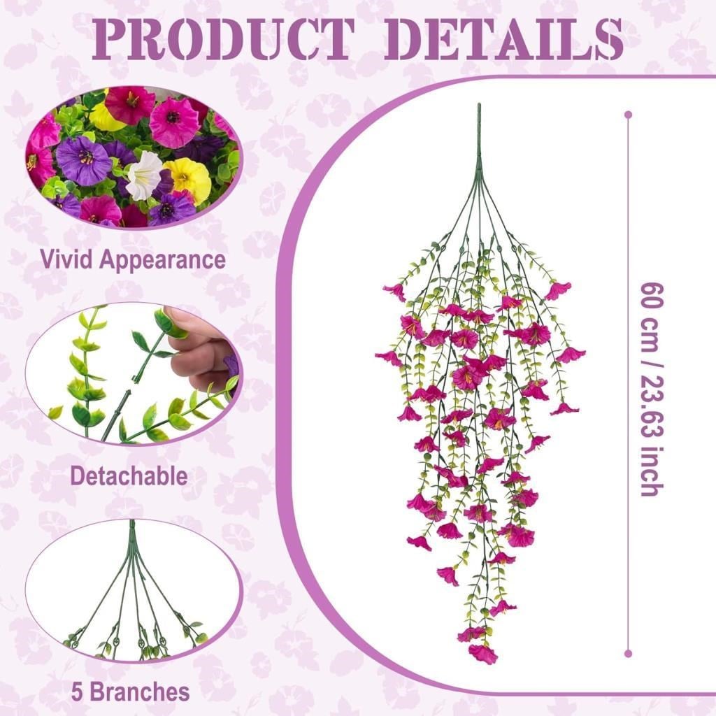 6lı Set Yapay Çiçek Sarkan Petunya Karışık Renkli Yapay Sarmaşık 5dal 60cm