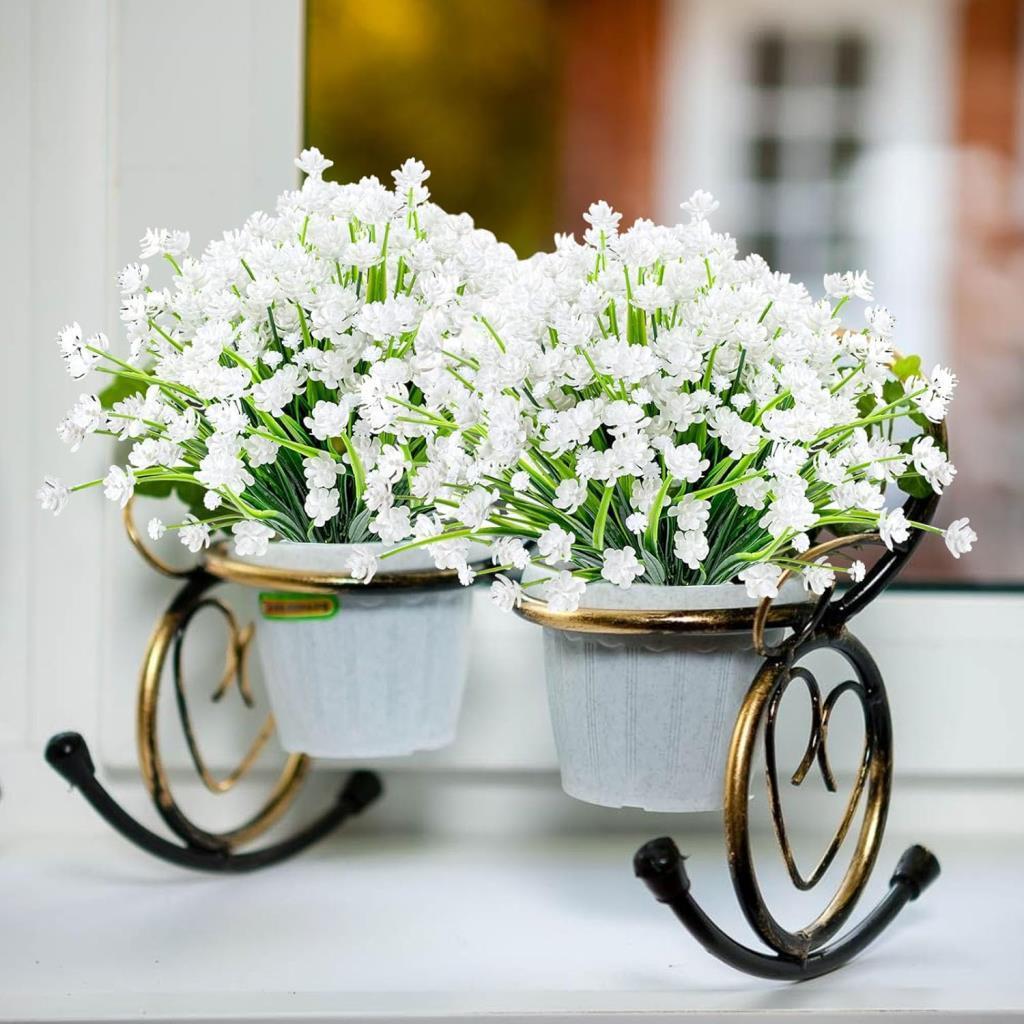 6lı Set Yapay Çiçek Sazlı Lotus Beyaz Renk 7 Dal Plastik  30cm 