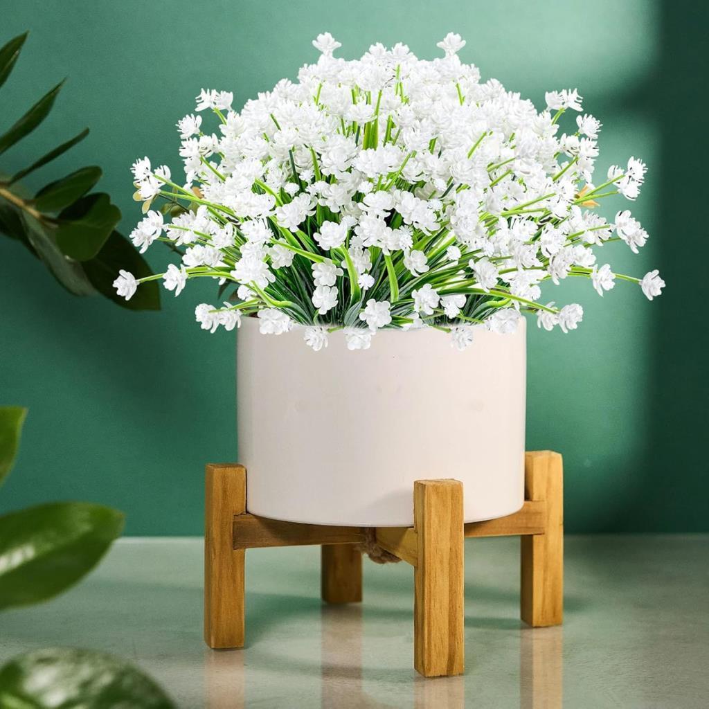 6lı Set Yapay Çiçek Sazlı Lotus Beyaz Renk 7 Dal Plastik  30cm 