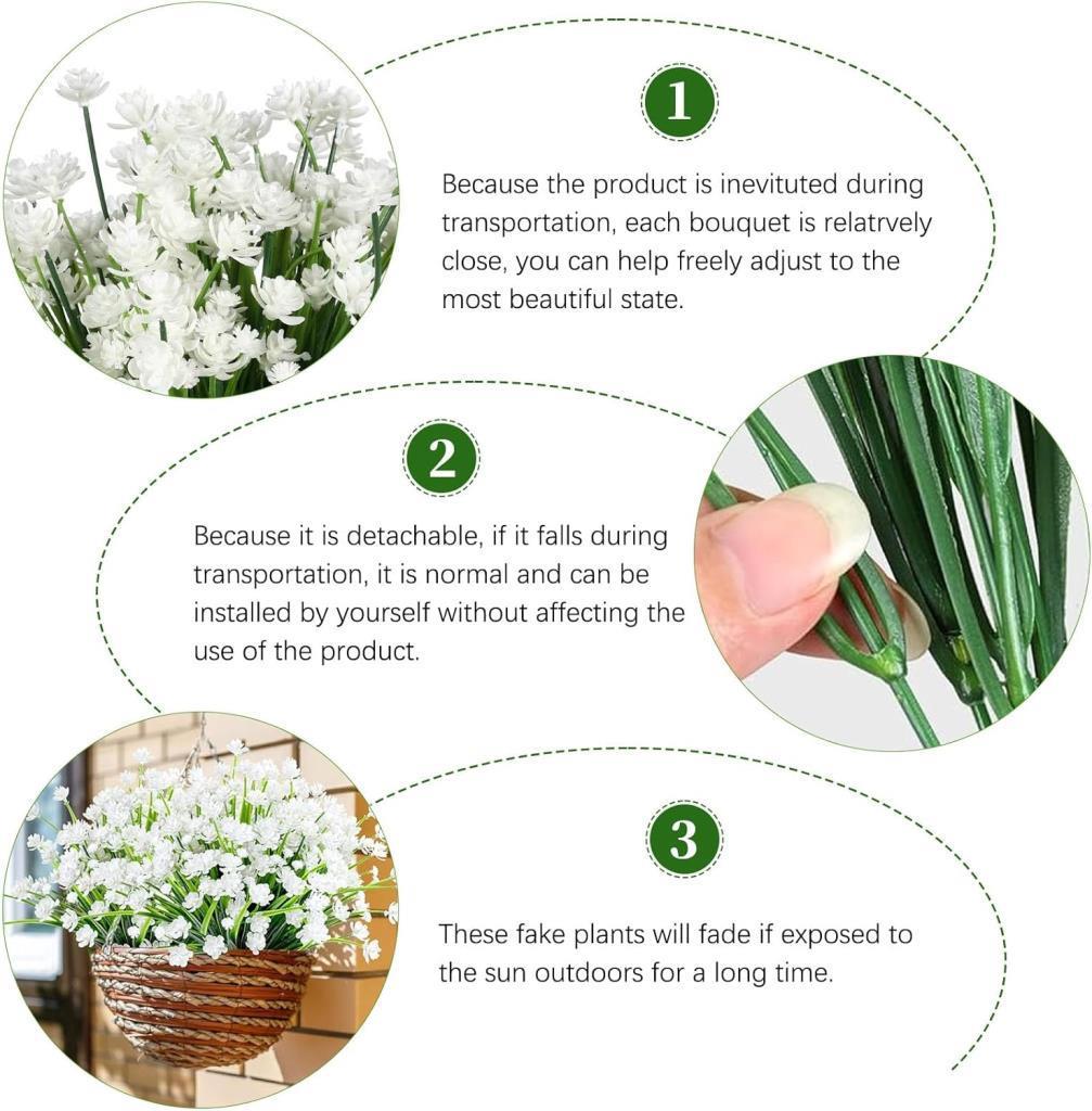 6lı Set Yapay Çiçek Sazlı Lotus Beyaz Renk 7 Dal Plastik  30cm 