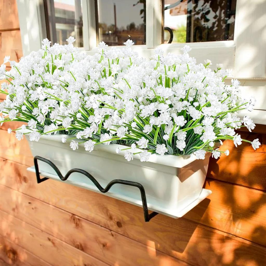 6lı Set Yapay Çiçek Sazlı Lotus Beyaz Renk 7 Dal Plastik  30cm 