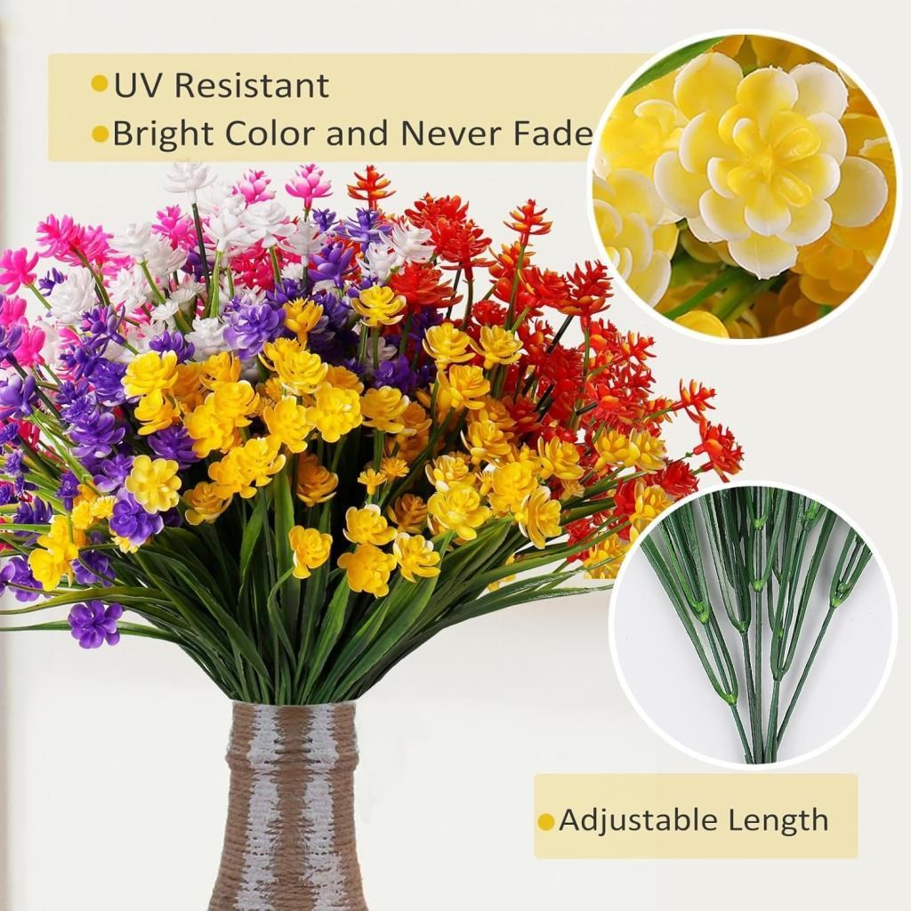 6lı Set Yapay Çiçek Sazlı Lotus Karışık Renk 7 Dal Plastik  30cm 