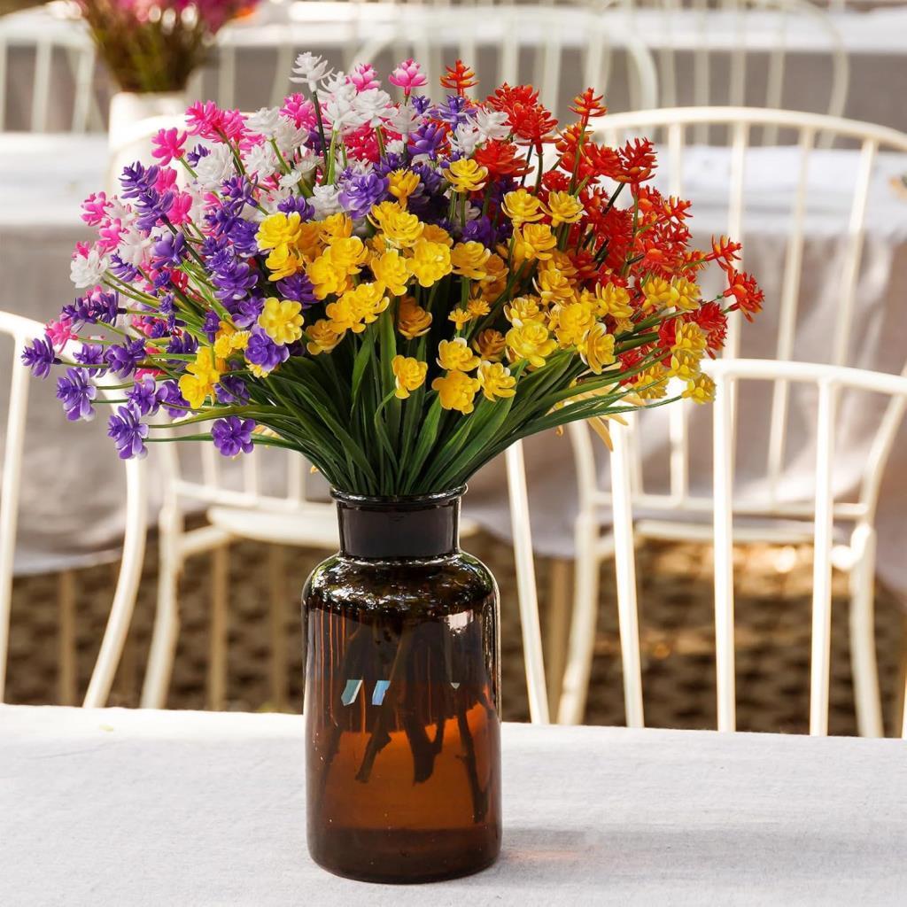 6lı Set Yapay Çiçek Sazlı Lotus Karışık Renk 7 Dal Plastik  30cm 