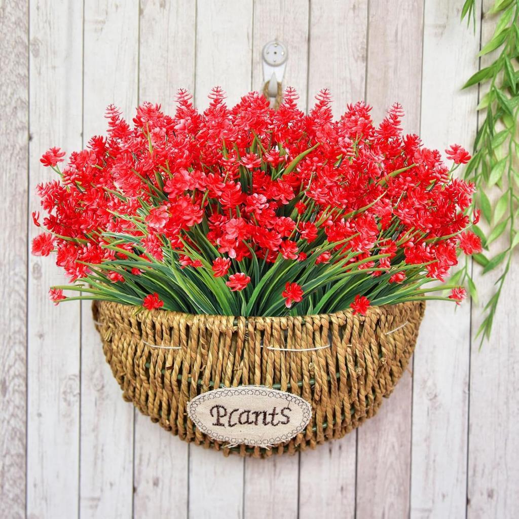 6lı Set Yapay Çiçek Sazlı Lotus Kırmızı Renk 7 Dal Plastik  30cm 