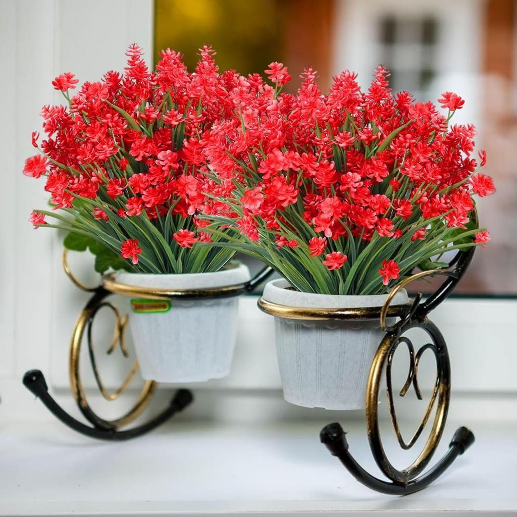 6lı Set Yapay Çiçek Sazlı Lotus Kırmızı Renk 7 Dal Plastik  30cm 