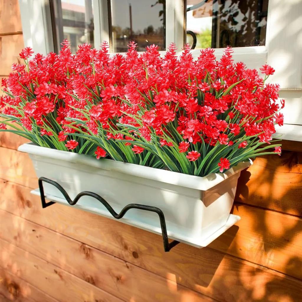 6lı Set Yapay Çiçek Sazlı Lotus Kırmızı Renk 7 Dal Plastik  30cm 