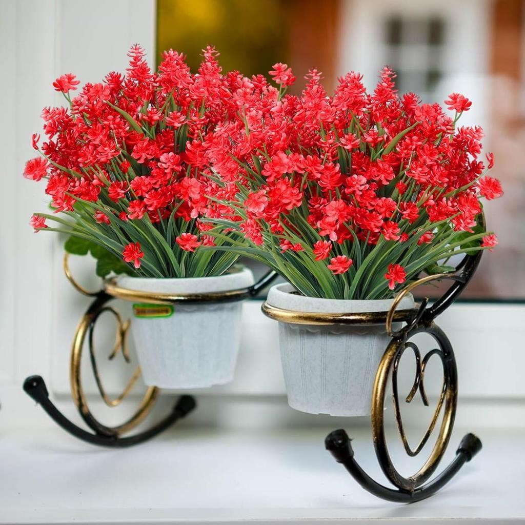 6lı Set Yapay Çiçek Sazlı Lotus Kırmızı Renk 7 Dal Plastik  30cm 